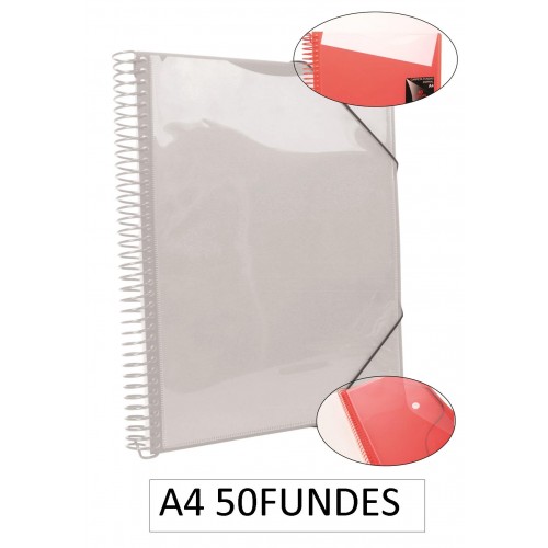 1-CARPETA ESPIRAL 50 FUNDES A4 TRANSPARENT